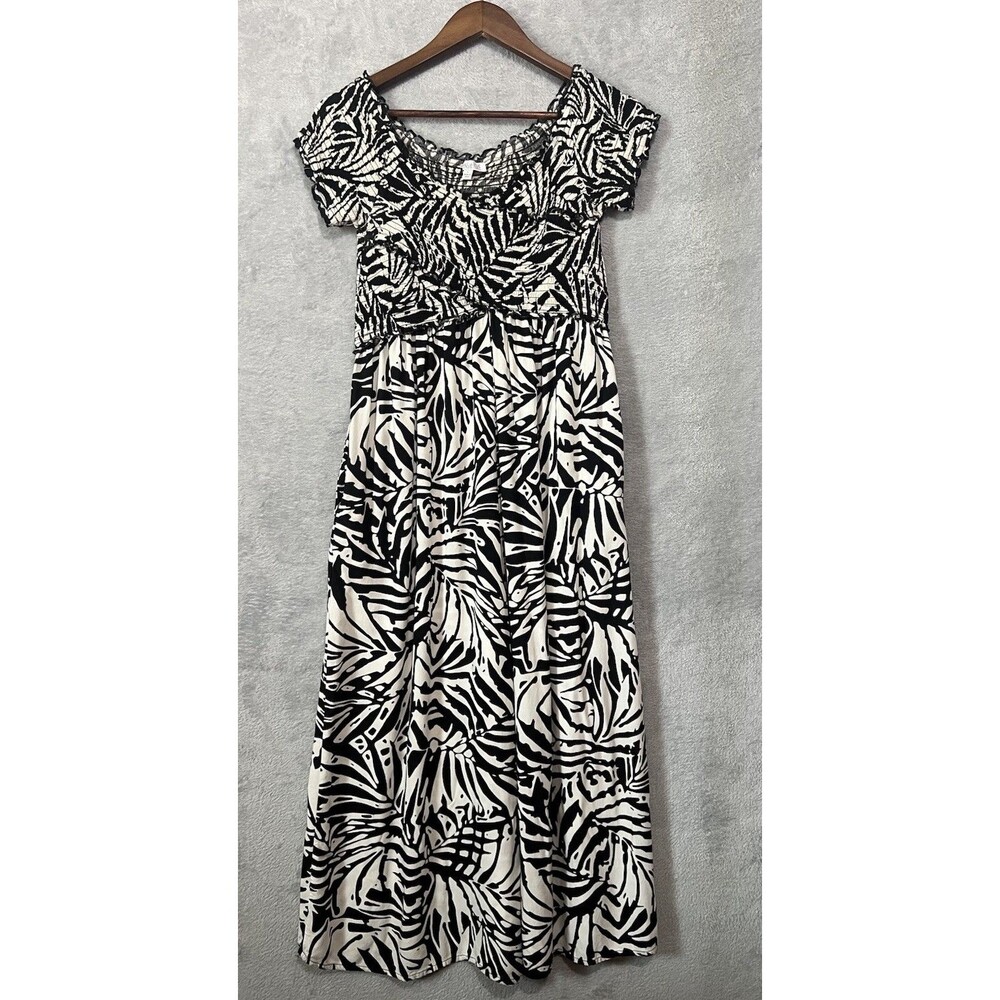 PATRONS OF PEACE BLACK/CREAM ROMPER/ONE PIECE TROPICAL VACA OFF SHOULDER SUMMER